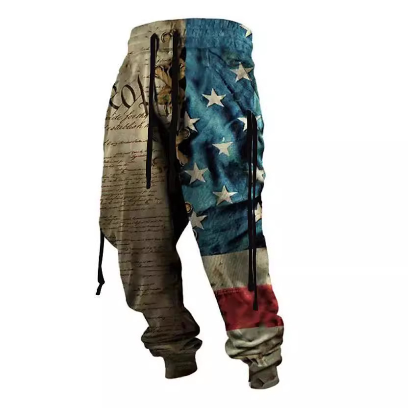 2025 spring and autumn new European and American cross-border foreign trade men's digital printing solid color pattern men's casual pants for young people
