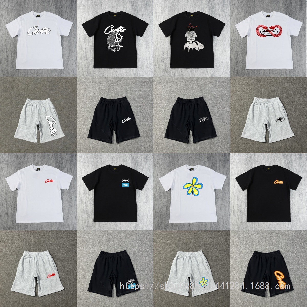 Corteiz Alcatraz Print T-Shirt Trendy Streetwear Hip-Hop Shorts Casual Streetwear Unisex Sports Set