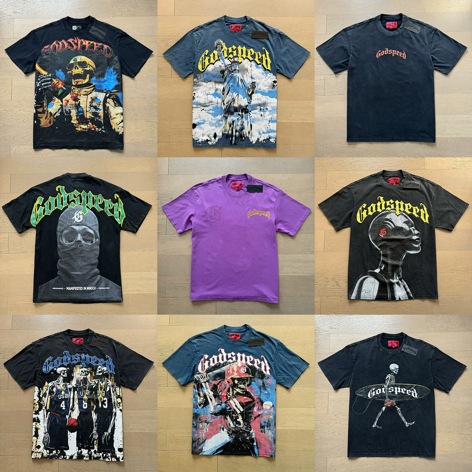 Godspeed American Street Style Retro Distressed Pure Cotton Short-Sleeved Loose Vintage Heavy Metal Rock Hip-Hop T-Shirt QC-foto van TAOBAO op Qualit.ly