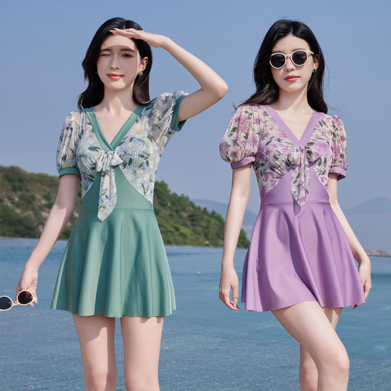 Floral Mesh Swimsuit for Women, New Yingxi Meng Style One-Piece Slimming Tummy-Covering Conservative Plus-Size Swimwear
