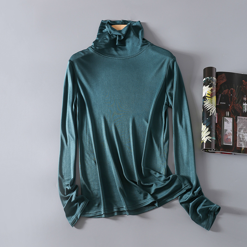 Autumn and Winter Silk Double-Sided Knitted High Collar Base Shirt Mulberry Silk Long Sleeve Shirt Base Top Women's T-shirt