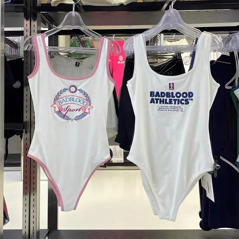 Badblood Bcac Series American Sexy Jumpsuit Suspenders Pink Edge Embroidered Vest Slim Sexy Swimsuit