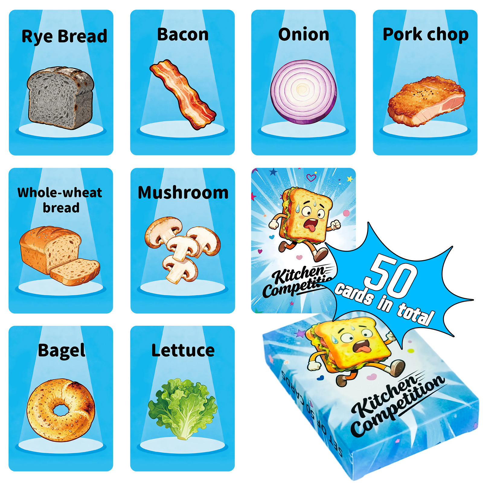 Cross-Border 50-Piece Hamburger-Themed Board Game Cards, Food-Themed Kitchen Competition Entertainment Interactive Warm-Up Game Cards