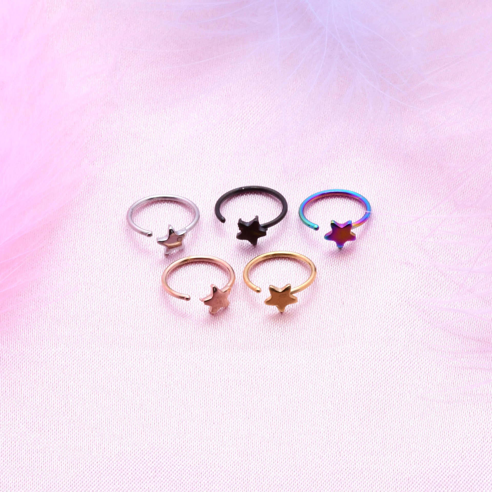 Five-Pointed Star Nose Ring Body Piercing Non-Piercing Nose Stud Nose Clip C-Shaped Stainless Steel Electroplated Nose Jewelry Colorful Accessories Fashion