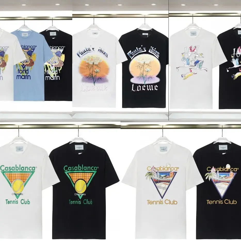 Cross-border Trendy Brand Casablanca Short-sleeved Dreamland Door Letter Logo Printing Personalized Round Neck for Men and Women