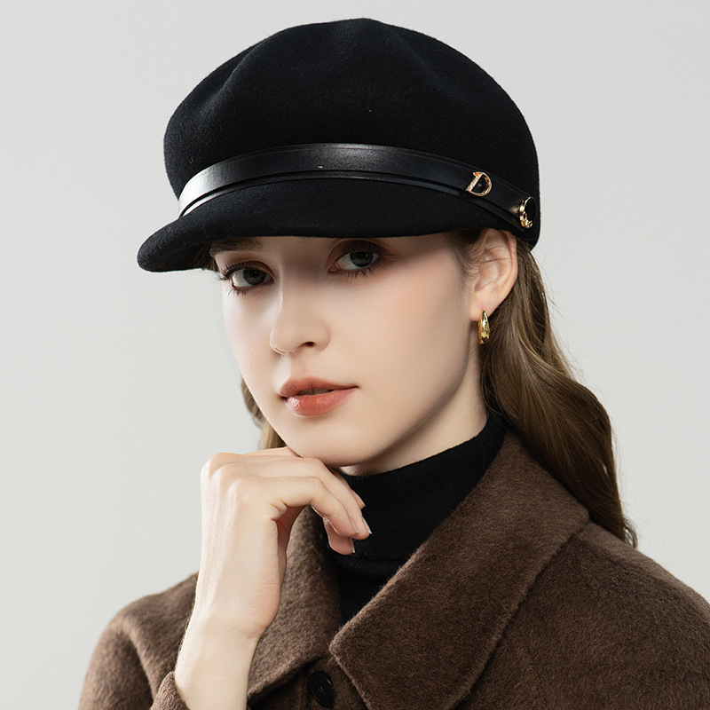 Women's Hats Autumn and Winter Fashion Versatile Beret Hats Pure Wool Felt Hats Baseball Caps Octagonal Hats Factory Wholesale