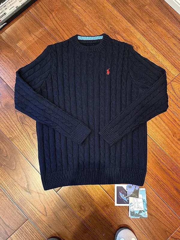 Navy Blue Argyle Sweater for Men, Autumn and Winter American Retro Vintage Style Knitwear, Inner Layer Base Shirt