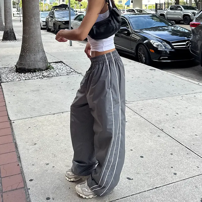 Summer New European and American 2025Ss Trendy Elastic Waist Sports Wide-Leg Pants for Men and Women