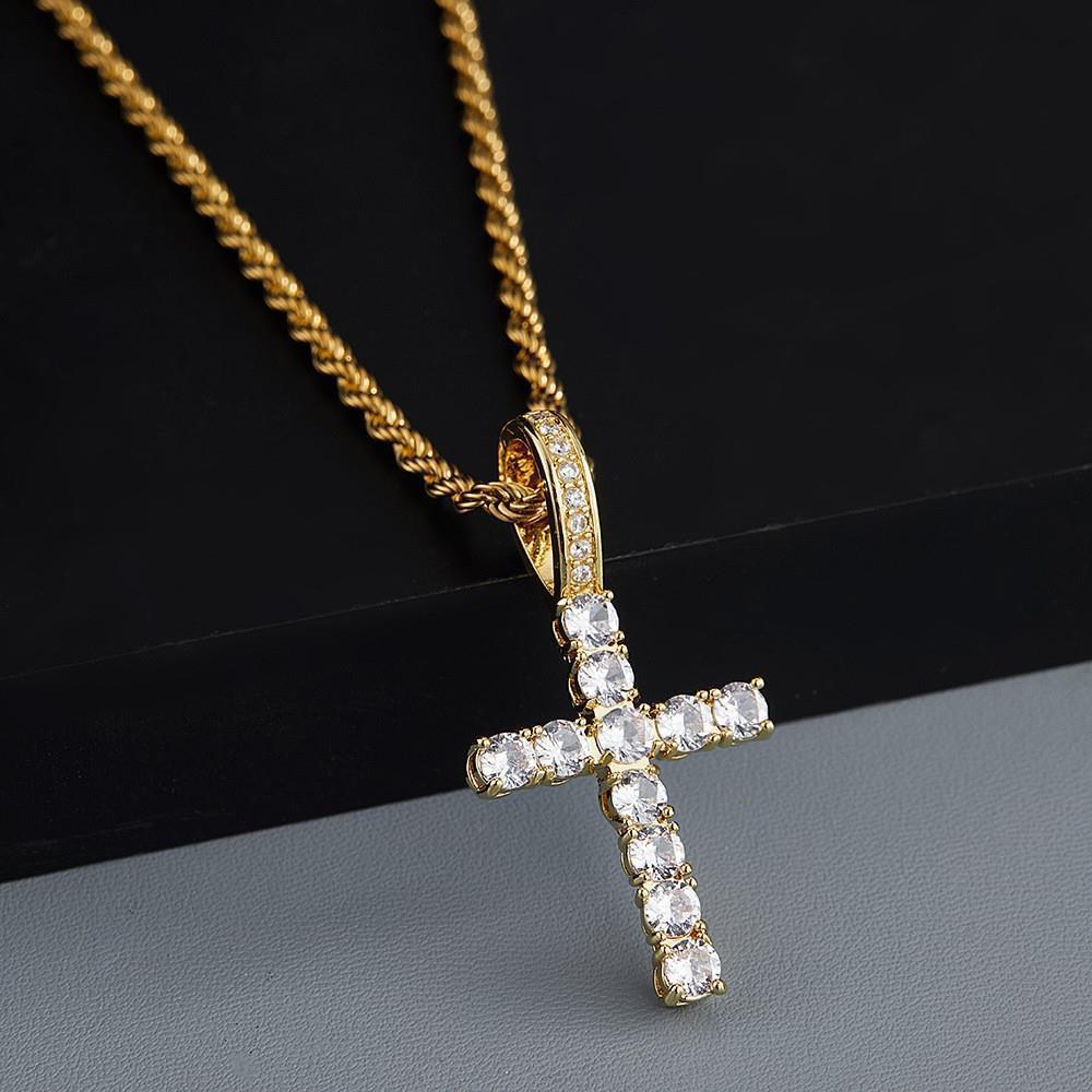 Cross Border Horse Thinking Same Style Zircon Cross Necklace High Sense Light Luxury Pendant Trendy Personalized Men and Women Necklace