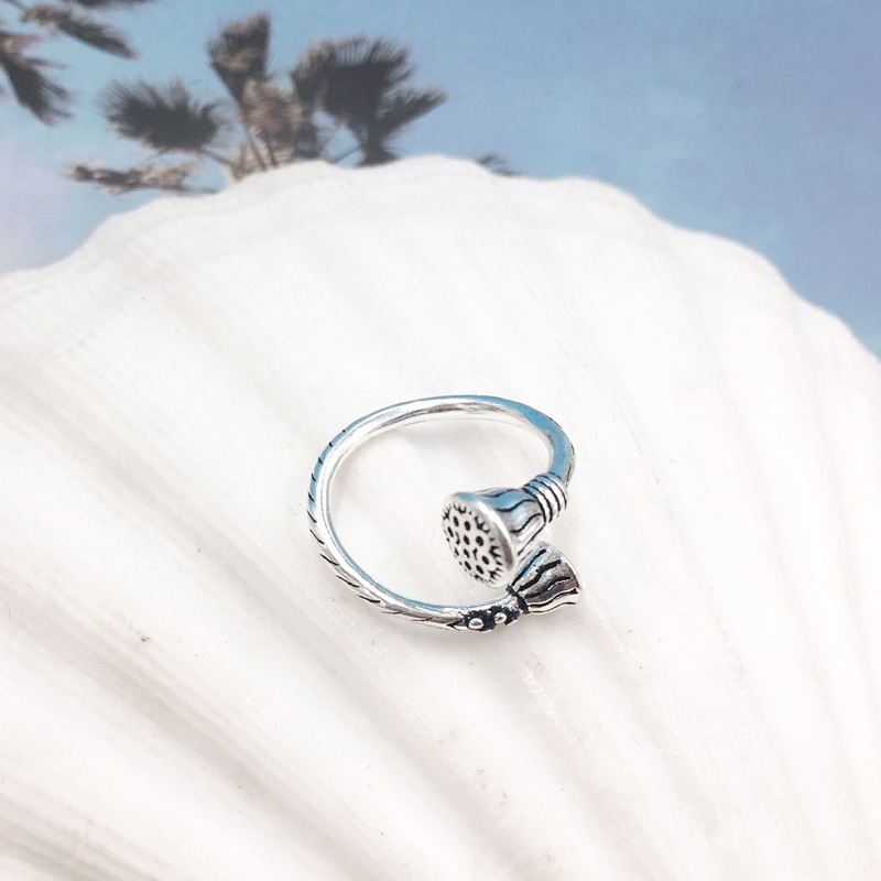 Vintage Flower Ring Korean Style Simple Elegant Lotus Lotus Opening Handmade Silver Hand Jewelry Finger Ring Birthday Gift