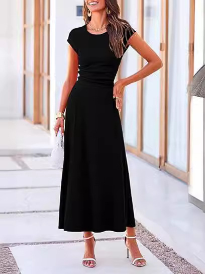 Amazon cross-border women's clothing New Mature Sexy round neck body shaping bag hip solid color sleeveless slim dress suit
