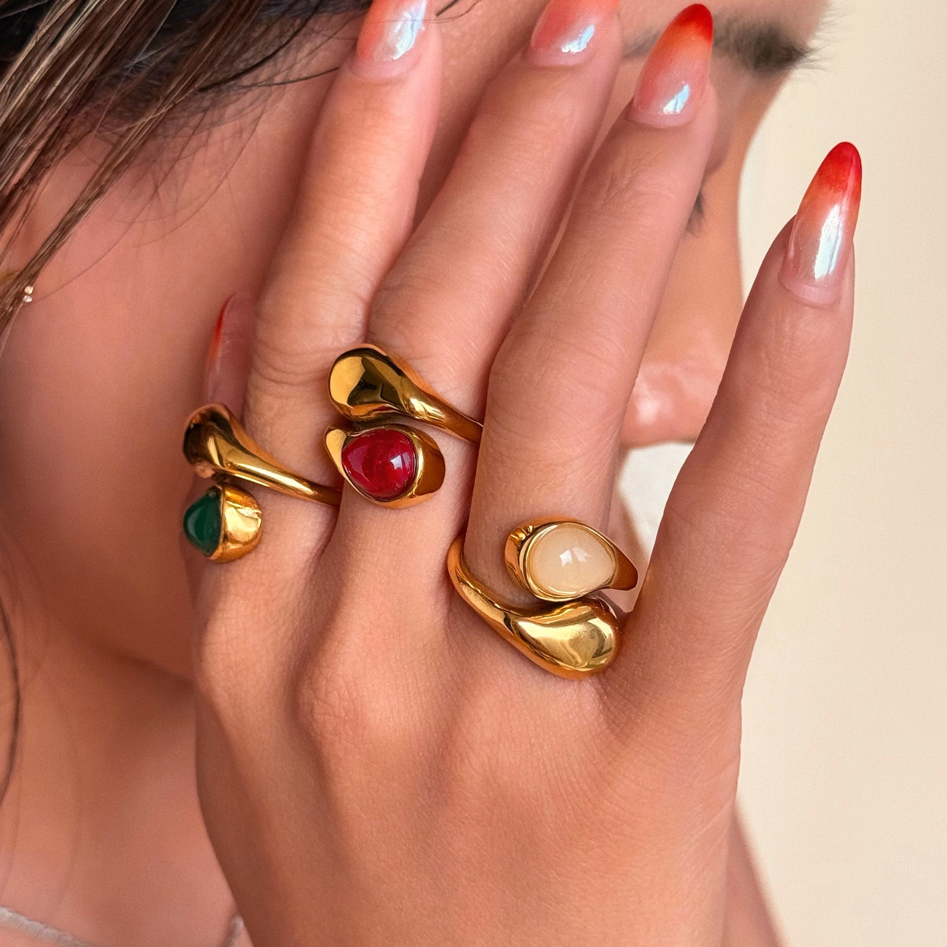 Dazan Ring Wholesale European and American Cross-Border 18K Real Gold Electroplated Titanium Steel Jewelry Irregular High-End Water Drop Ring