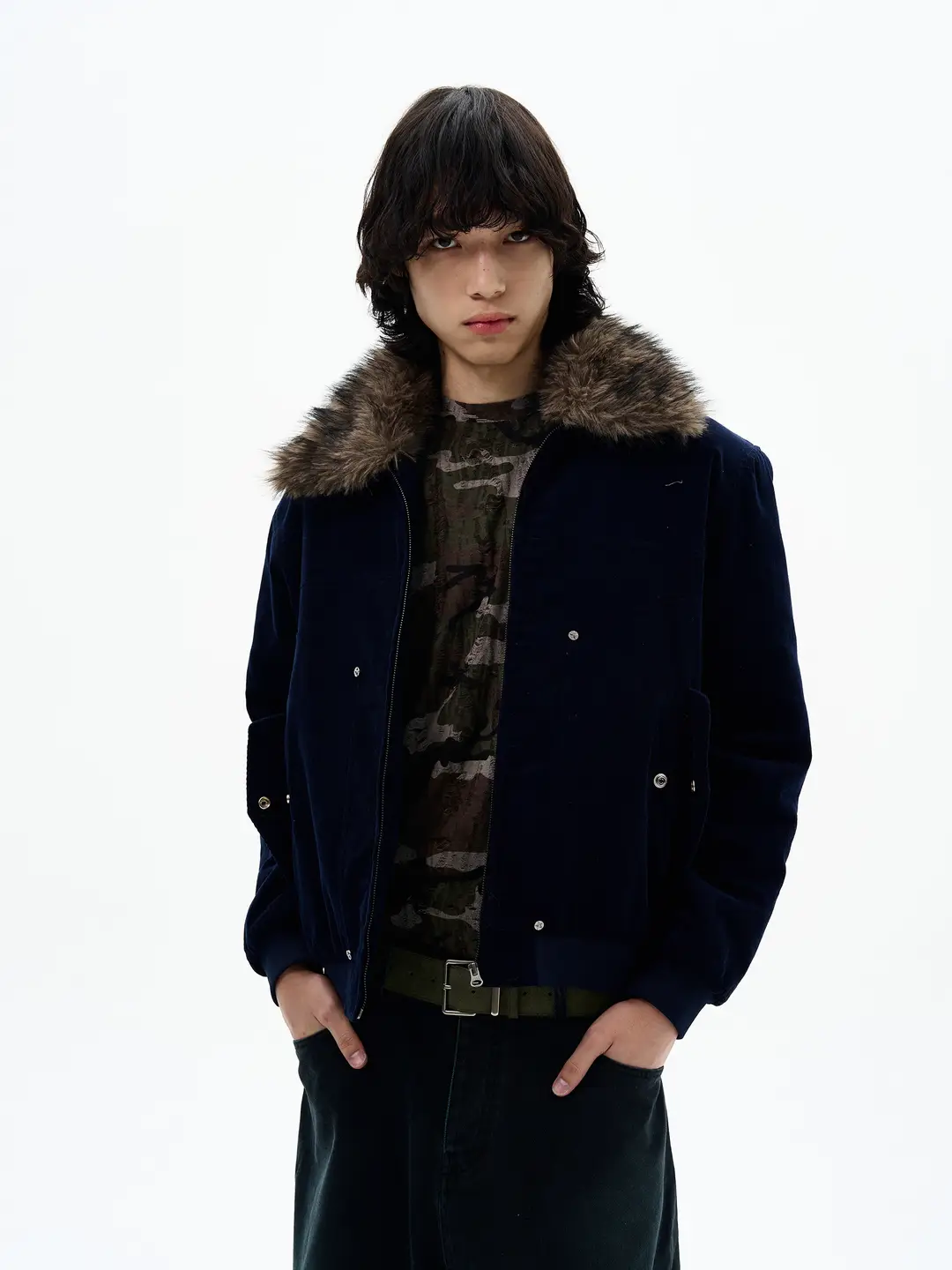 Tailang's Shop Detachable Fur Collar Winter Cotton Jacket for Men, Corduroy Casual Design, American Retro Quilted Jacket, Trendy