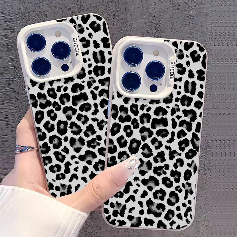 Cross-border black and white leopard print for Apple 13promax mobile phone case iphone14 Europe and the United States 15/16 color silver