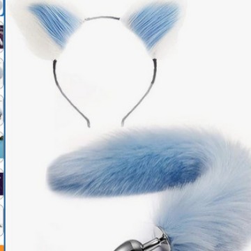 Detachable Green Tail Plush Hair Clip with Ears for Role-Playing, Makeup, and Metal Anal Plug Expansion