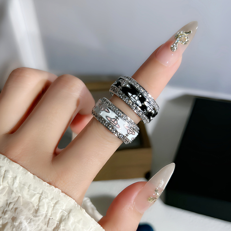 High-grade Light Luxury Heavy Industry Saturn Open Ring Women's Neutral Style Double Color Glaze Planet Personality Sweet Cool Fashion Finger Ring