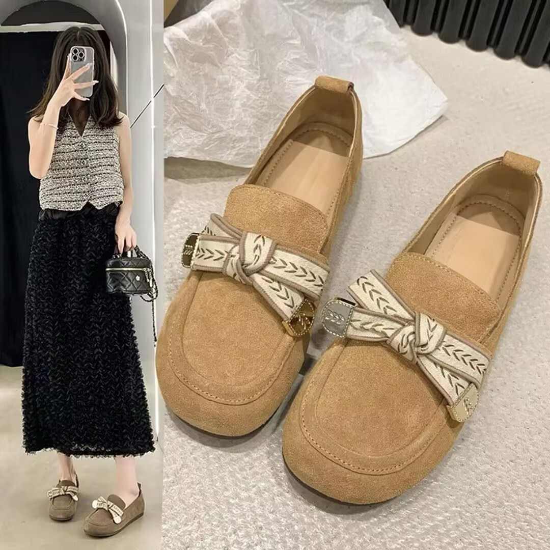 Loafers for Women 2026 Spring New Style Bowknot Flat Moccasins Soft Sole Slip-On Birkenstock Shoes for Women