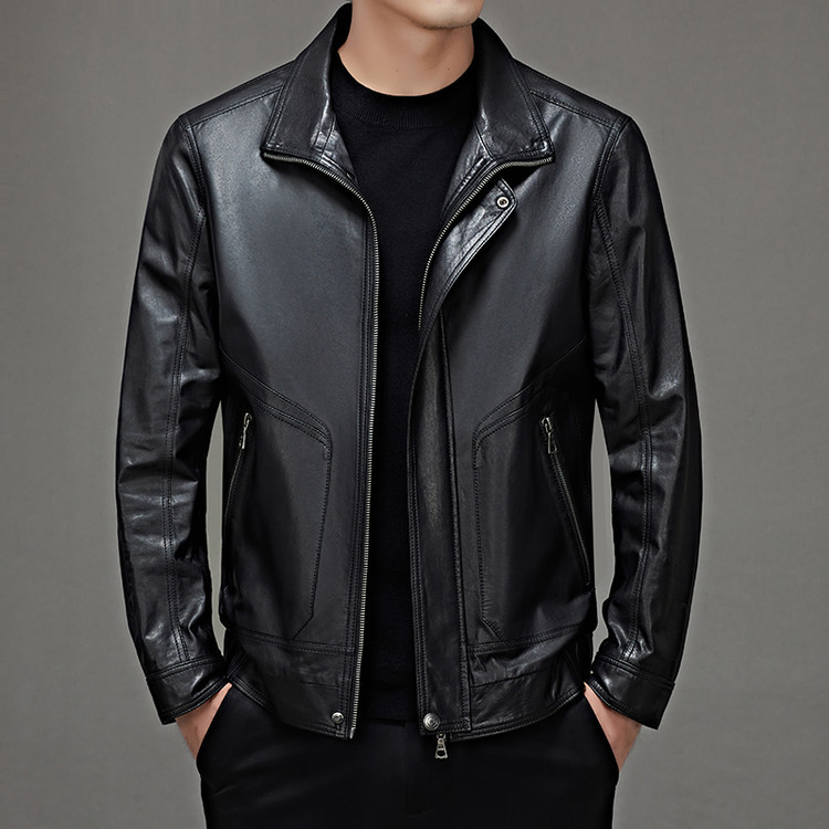 Haining First-Layer Cowhide Leather Jacket Men's Genuine Leather Motorcycle Jacket Lapel Leather Jacket Cow Wax Leather Jacket Trendy Men's Top