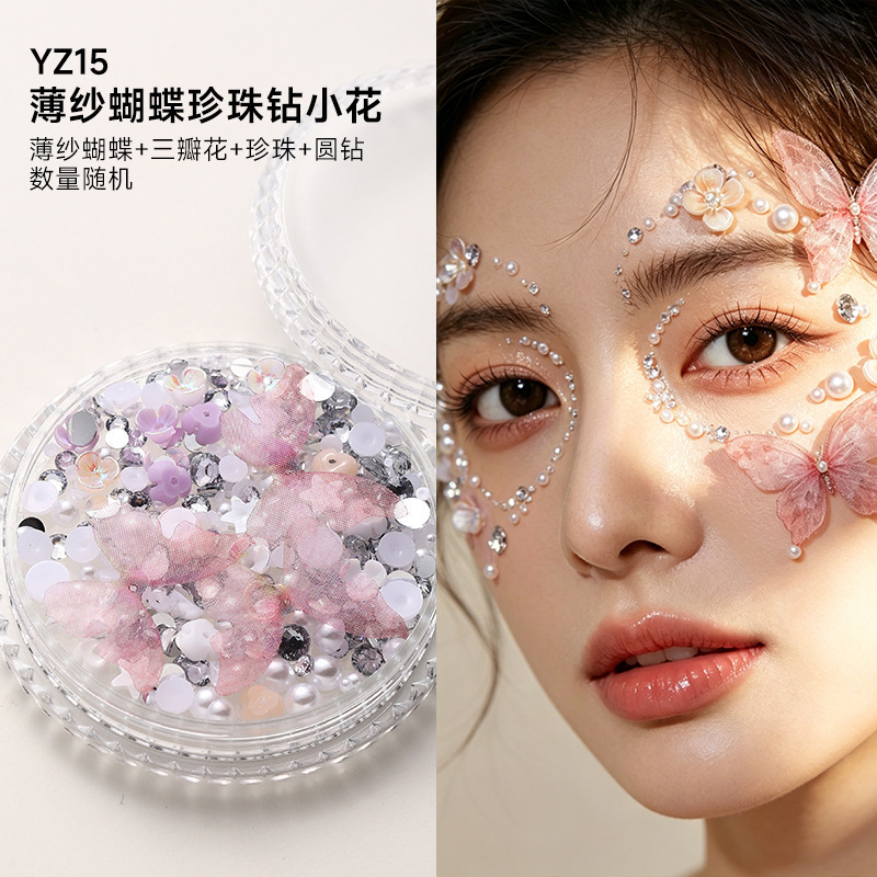 Face Decal Accessories New Year Eye Makeup Bright Diamond Tears Drill Pearl Children Stage Makeup Special Metal Butterfly Decoration