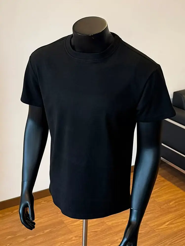 Black Slim-Fit Short-Sleeve Men's Summer American High-Street Regular Shoulder T-Shirt, Cleanfit, High-End, Cool and Stylish Half-Sleeve