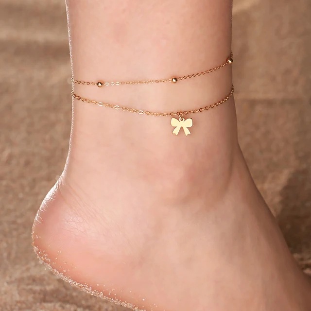Factory direct wholesale source female jewelry gift beach gift bow pendant stainless steel anklet