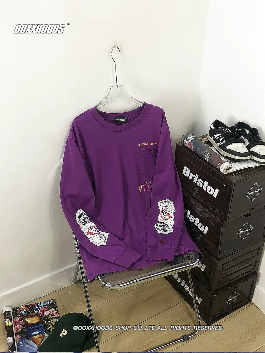 Trendy Cross Aura Purple Cute Quirky Pure Cotton Base Shirt 2025 New Style Unisex Long-Sleeve T-Shirt European and American Style
