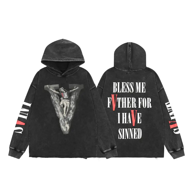 American High Street Autumn and Winter Trendy Letter Printed Hooded Sweatshirt Washed and Distressed Retro Style Loose Hoodie for Men and Women Trendy