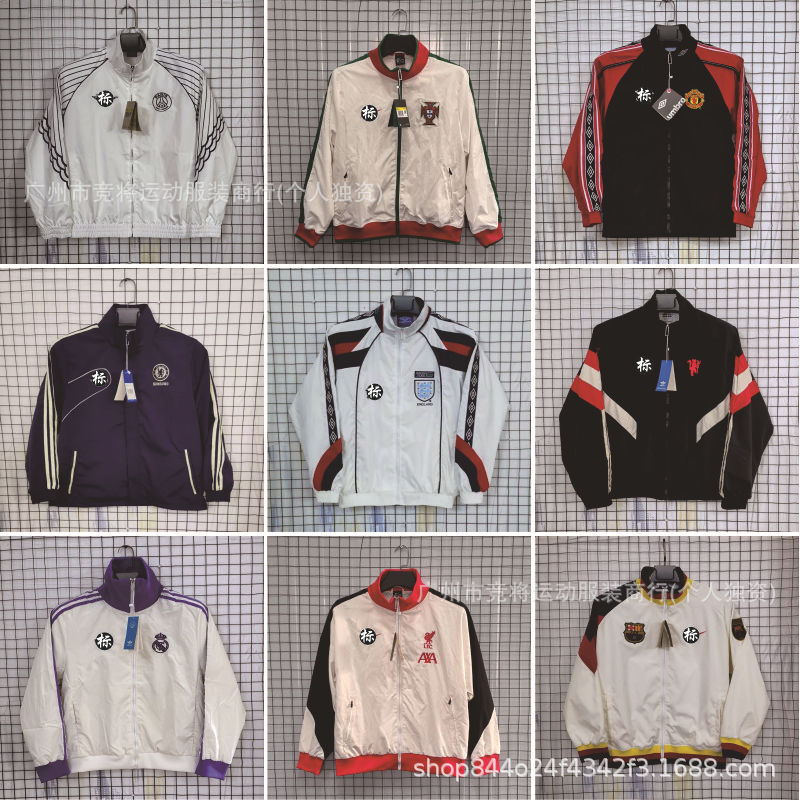 Retro Football Windbreaker Real Madrid Barcelona Manchester United Chelsea Liverpool Appearance Jacket Thick Embroidered Windbreaker