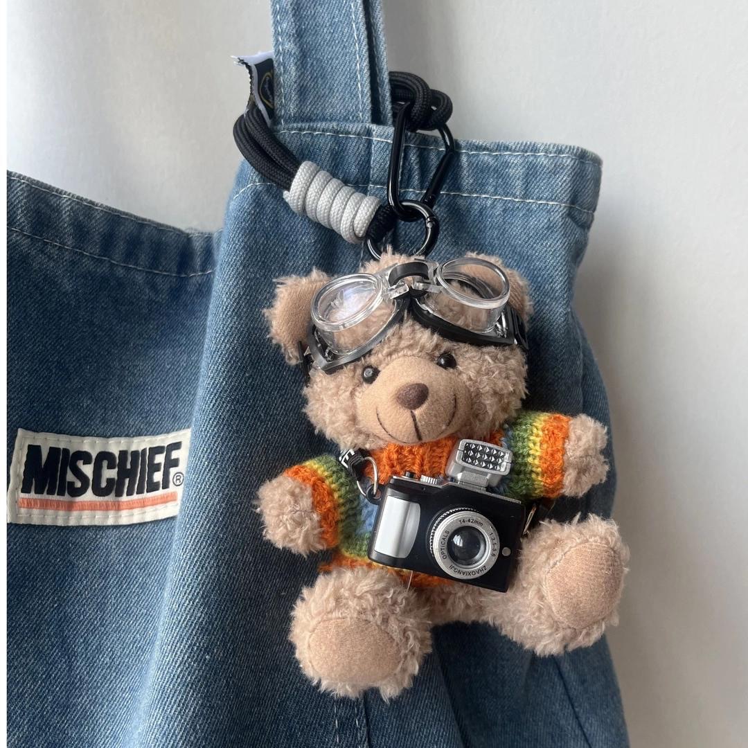 Camera Sweater Bear Pendant Bag Decoration Plush Toy Doll Car Keychain Couple Creative Holiday Gift