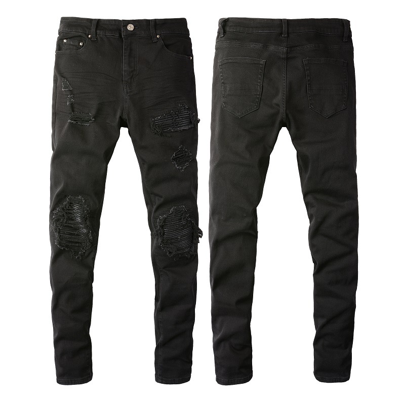Foreign Trade Jeans Men's High Street Fashion Brand Street Ripped Jeans Men's Elastic Slim Fit Pants 8520