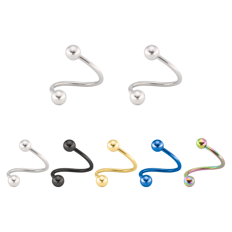 European and American Fashion New Titanium Steel S-Shaped Eyebrow Rings Spiral Eyebrow Studs Lip Studs Nose Studs Piercing Jewelry Nose Rings Manufacturer Wholesale