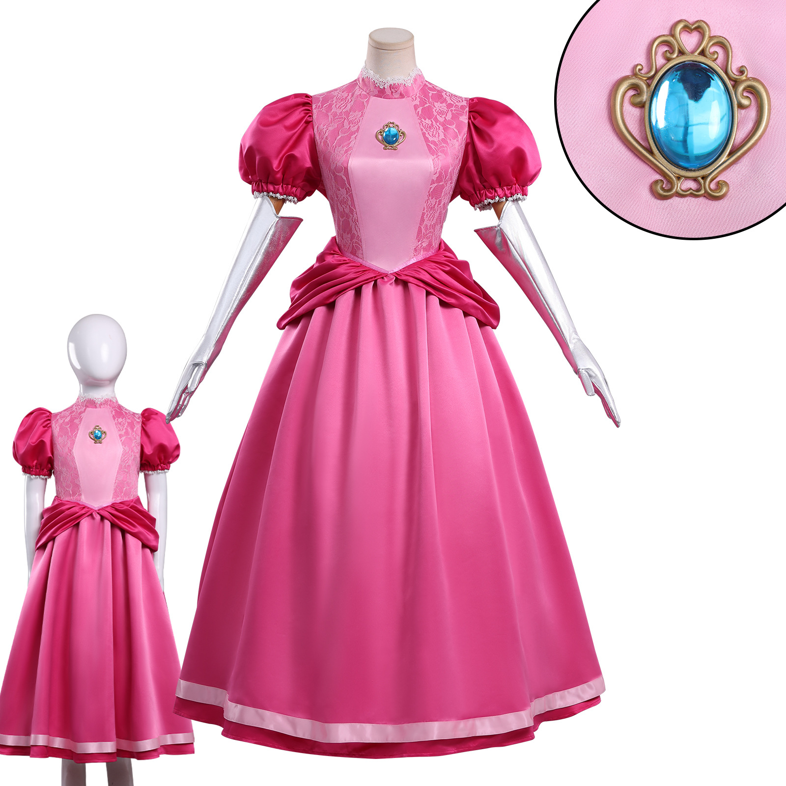 Super Mario Galaxy Movie Cosplay Costume Princess Peach Satin Dress Cosplay Halloween Costume