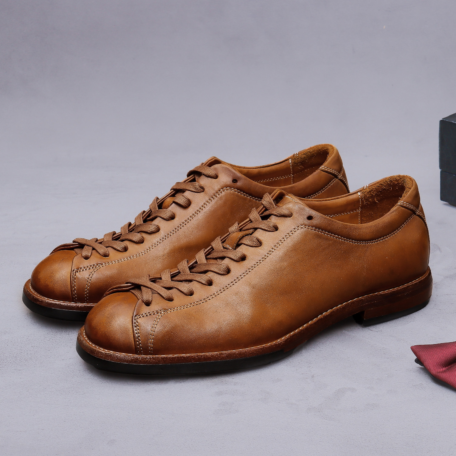 Vintage Boxing-Style Shoes, Japanese-Style Long Lace-Up Men's Shoes, Short Leather Shoes, Genuine Leather, Horsehide, Goodyear Work Shoes for Men