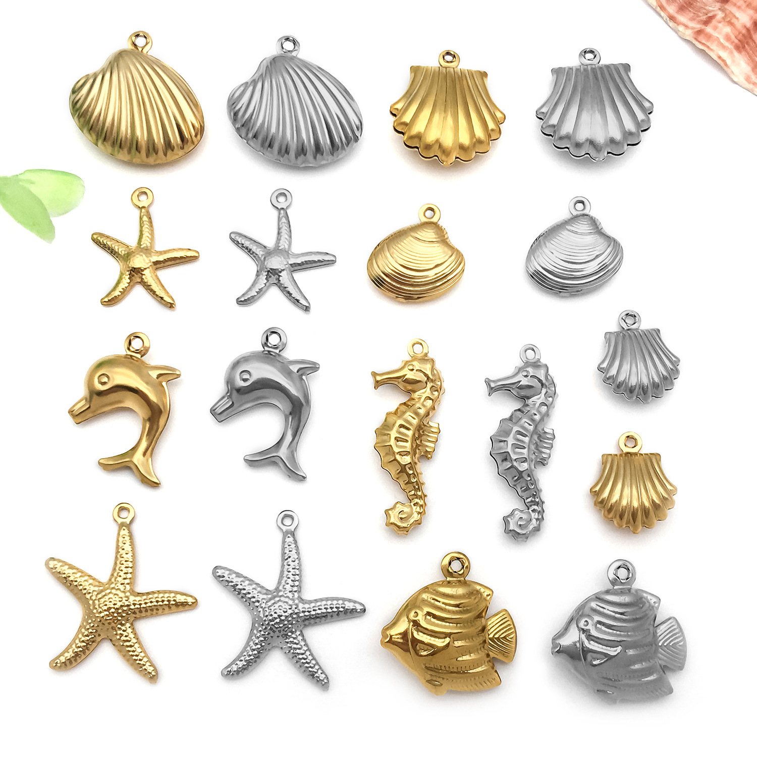 DIY Jewelry Accessories Stainless Steel Vacuum Electroplating Sea Horse Dolphin Starfish Shell Marine Life Bracelet Pendant