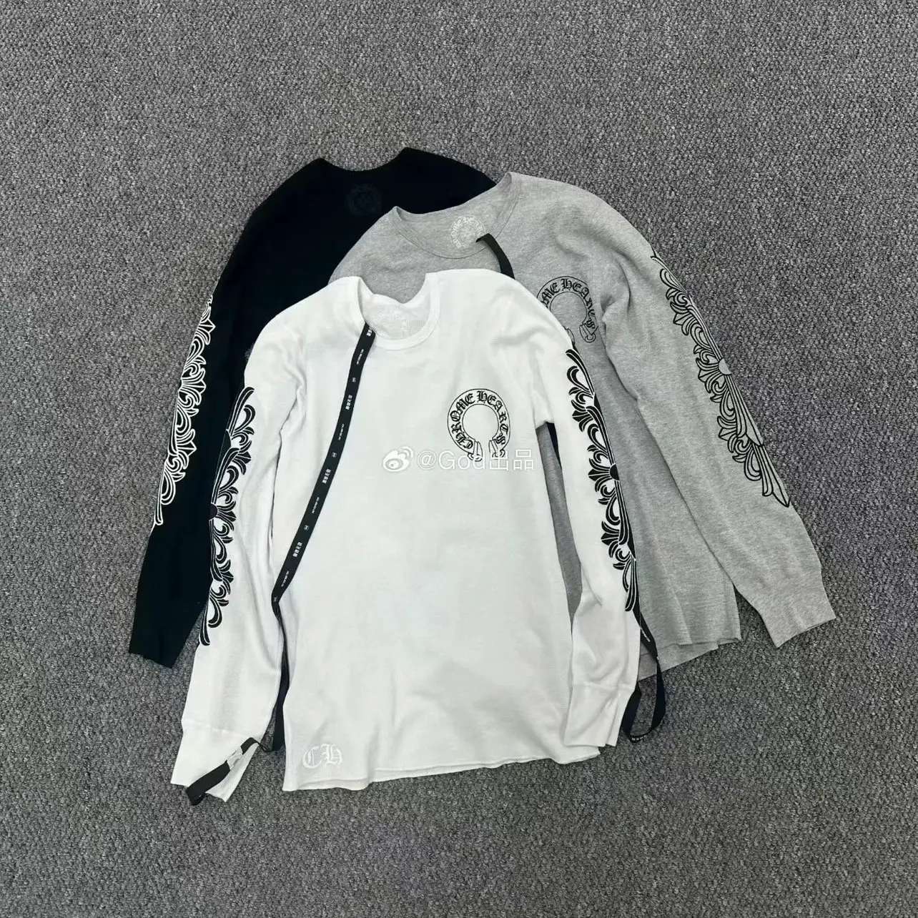 God Luxury Tide CH Black Gray White Double Sleeve Cross Chest Horseshoe Print Long Sleeve