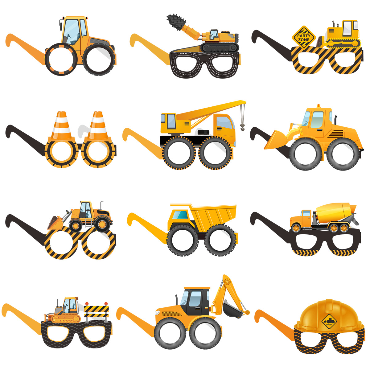 Copyright children's birthday party decorative paper glasses excavator dump truck engineering car modeling glasses wholesale customization