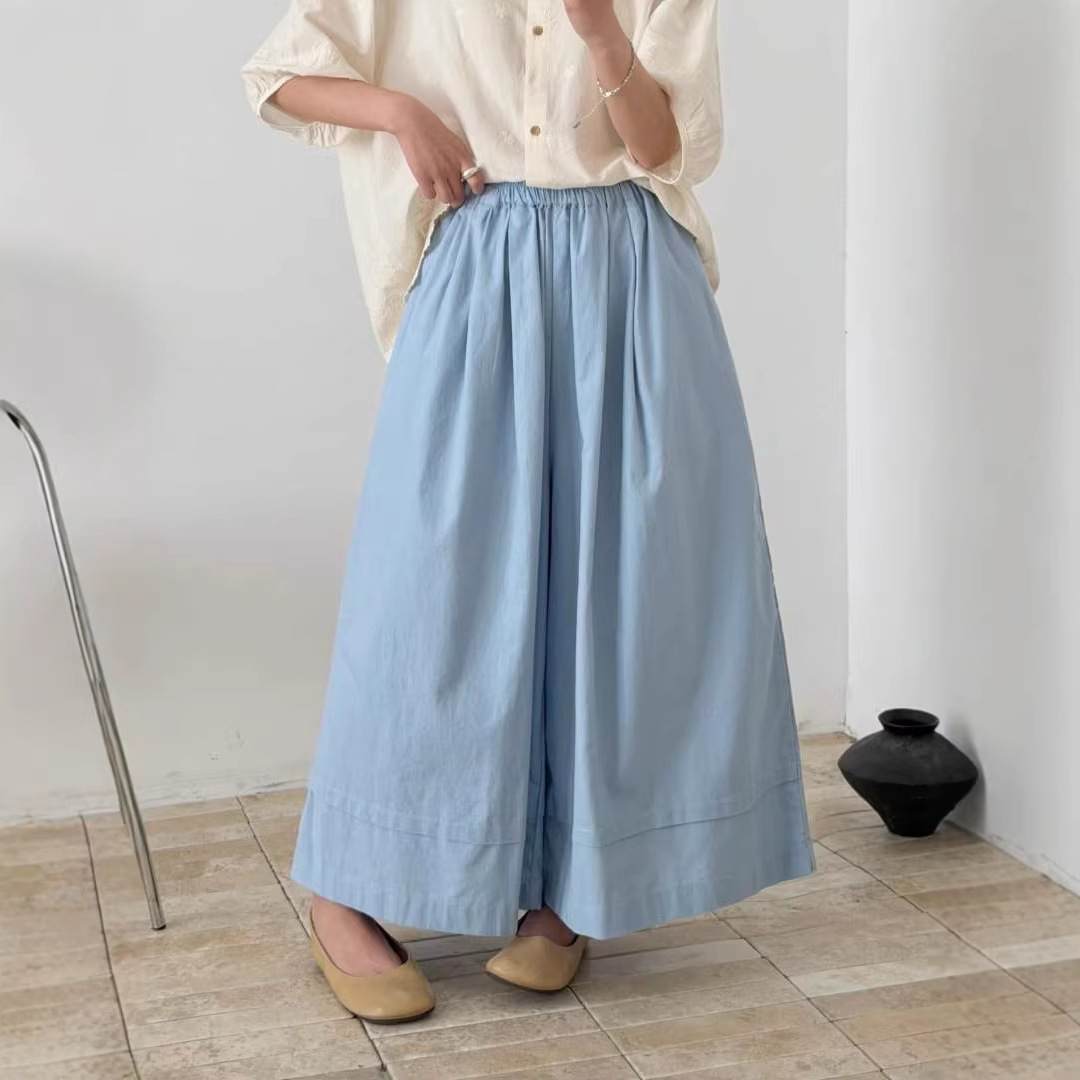 2026 Spring/Summer New Elastic Waist Loose Casual Skirt Pants for Women, Solid Color Slimming Versatile Wide-Leg Pants