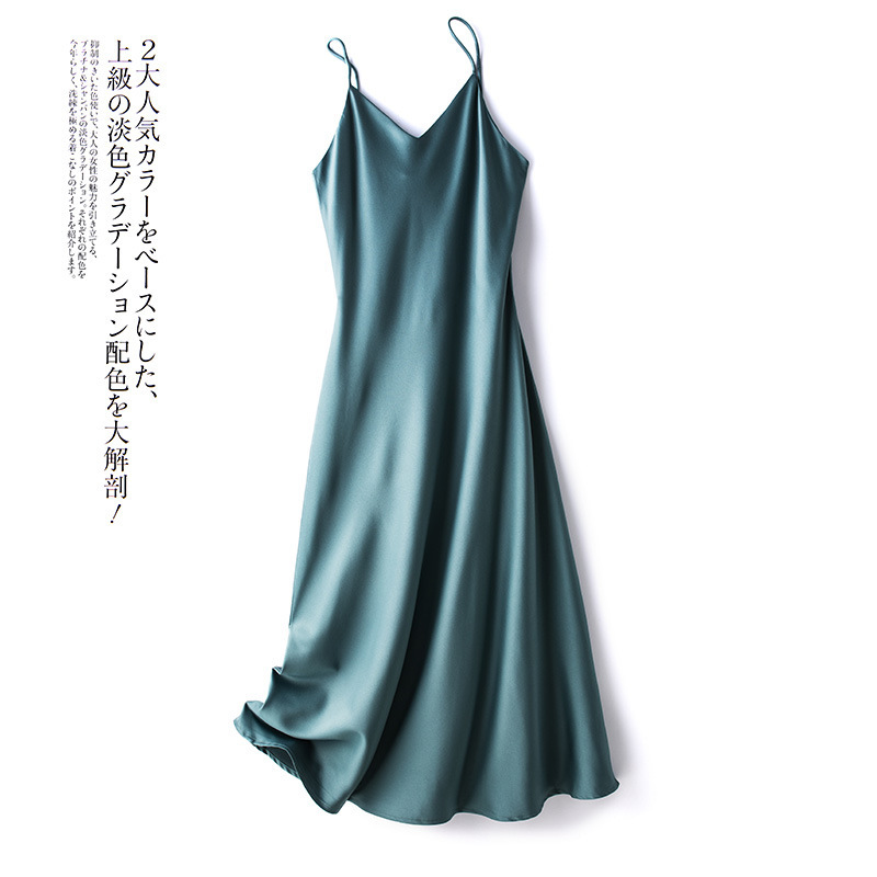 2023 Spring New Arrival Satin Silk Slip Dress Women's Summer Outer Wear V-Neck Slip Dress Midi Dress