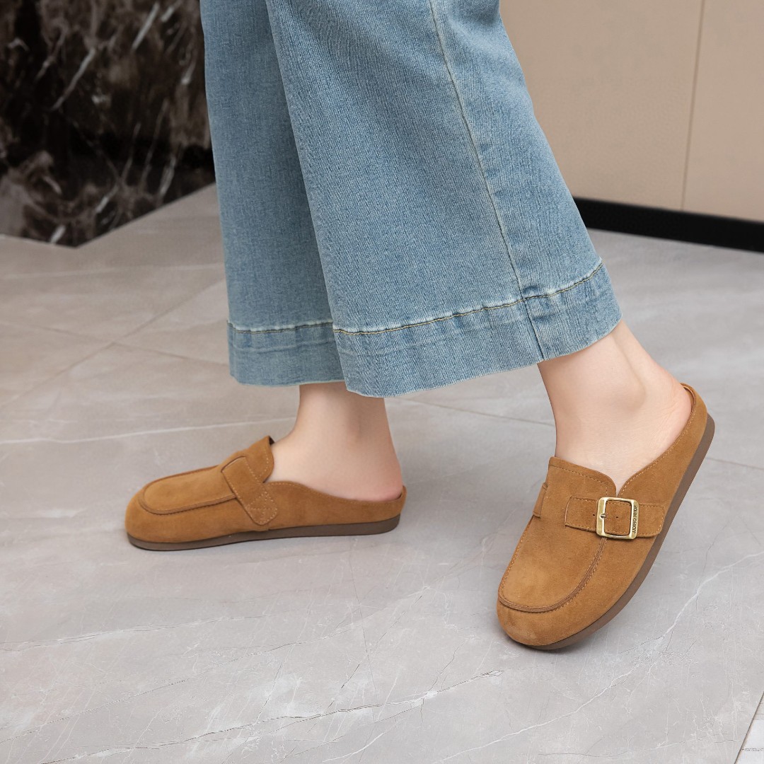 Cow Fur Half Slippers Women's 2025 Summer New Style Outer Wear Flat Slip-on Lazy Soft Bottom Sandals
