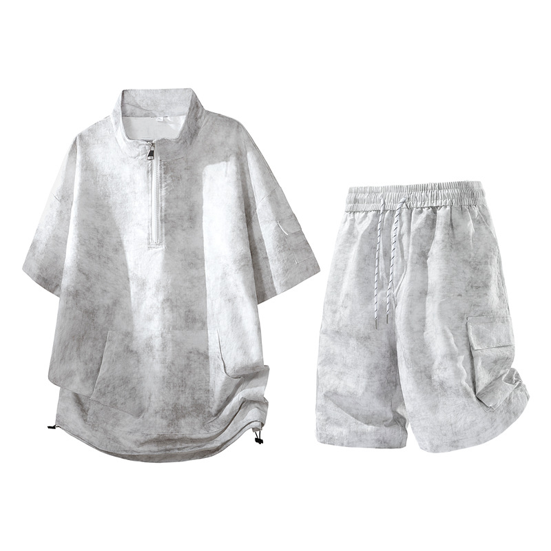 Tie-Dye Ice Silk Sports Suit for Men, Summer Trendy Brand, Loose Casual Men's Short-Sleeved Shorts, Cool and Stylish Two-Piece Set