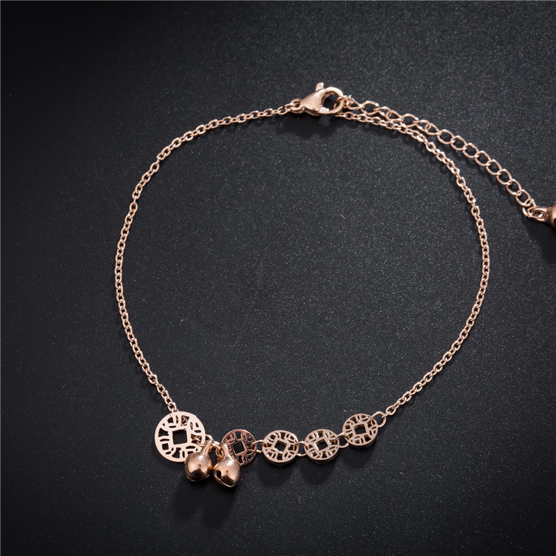 New Korean-style fashion simple titanium steel five-coin anklet rose gold trendy jewelry Bell copper coin anklet