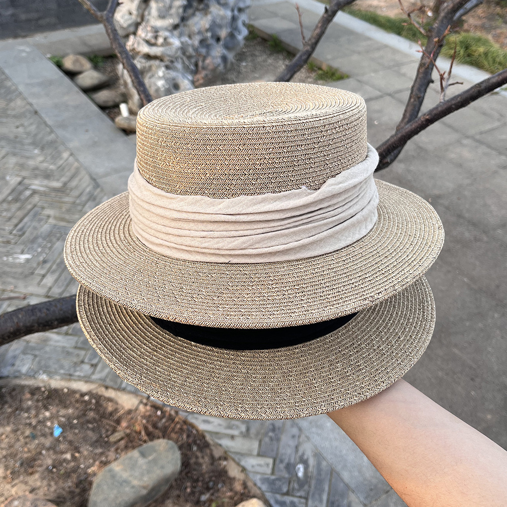 Flat-Top Straw Hat for Women, Summer Beach Vacation Sunshade Sun Hat, Japanese Versatile Fresh Style Sun Hat Trendy