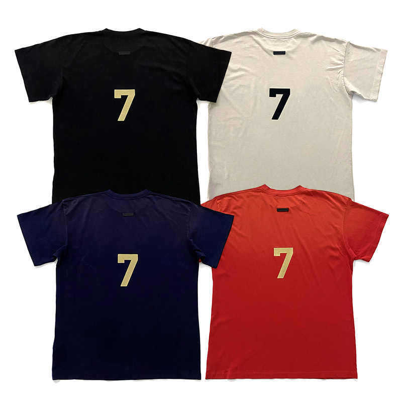 Fear of God Season 7 American-Style Flocking Number 7 Round Neck Short-Sleeved Loose Trendy Brand T-Shirt for Men and Women Couples