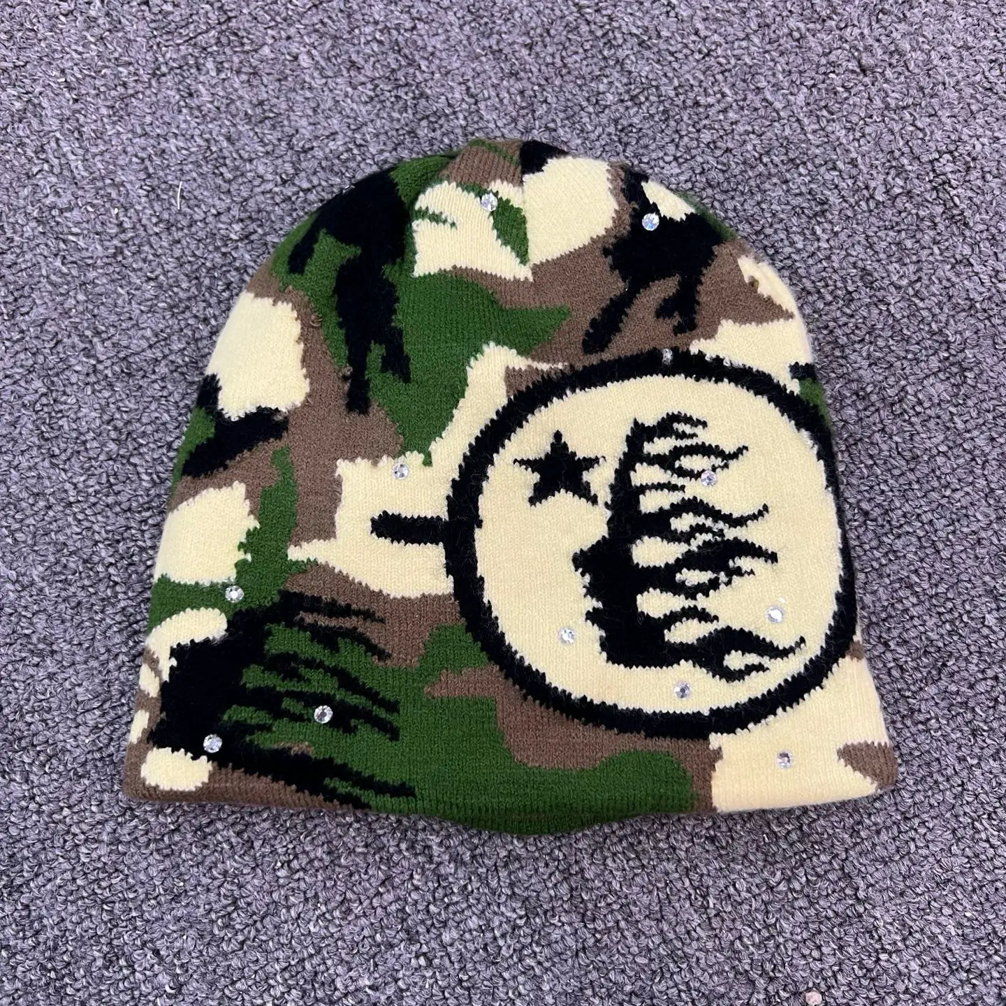 Hellstar camouflage green logo Sports Flame Beanie knitted casual yarn cold hat