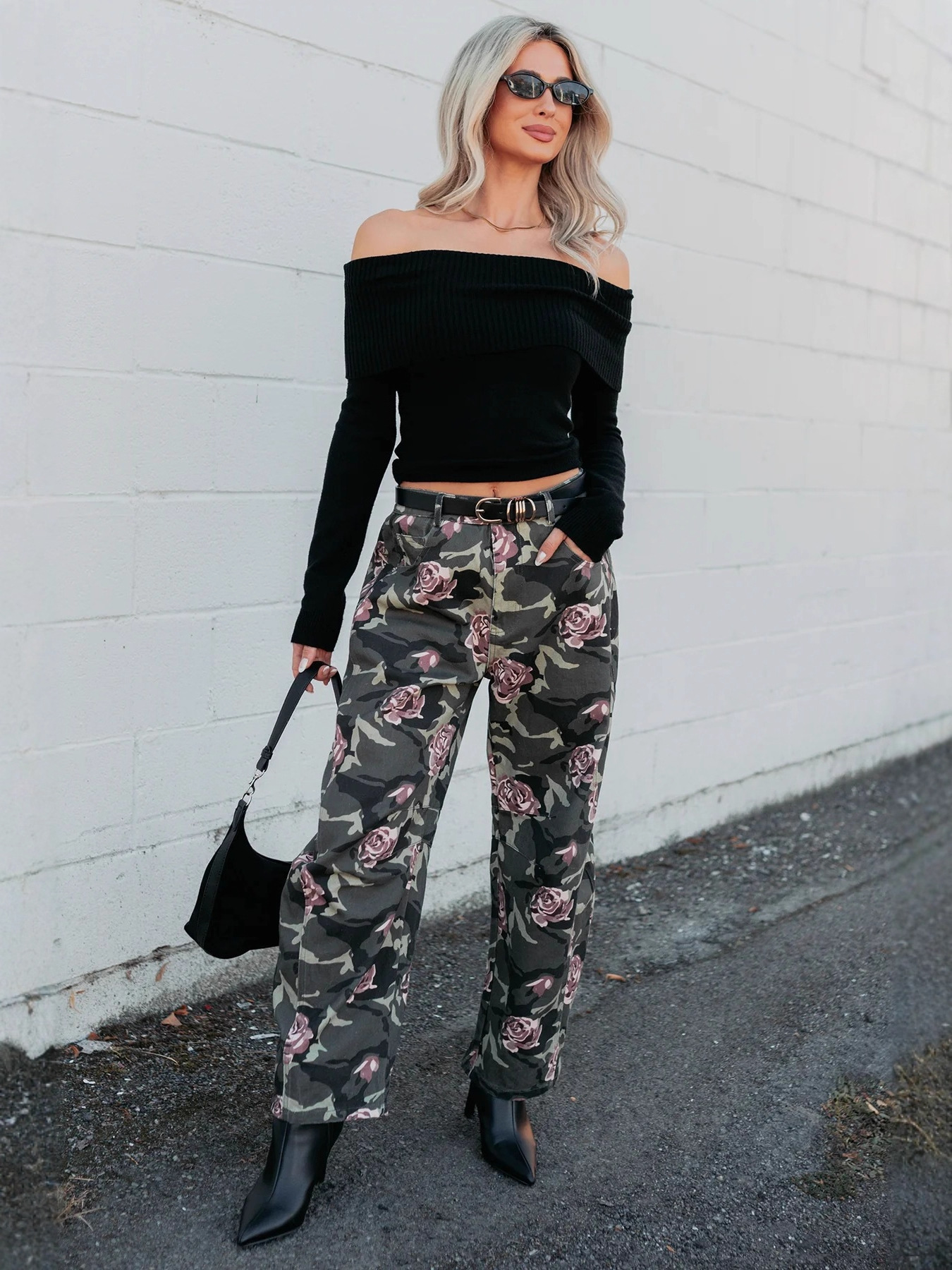 Cross-Border European and American Camouflage Jeans for Women, Floral Rose Print Jeans, Ins Independent Site Amazon