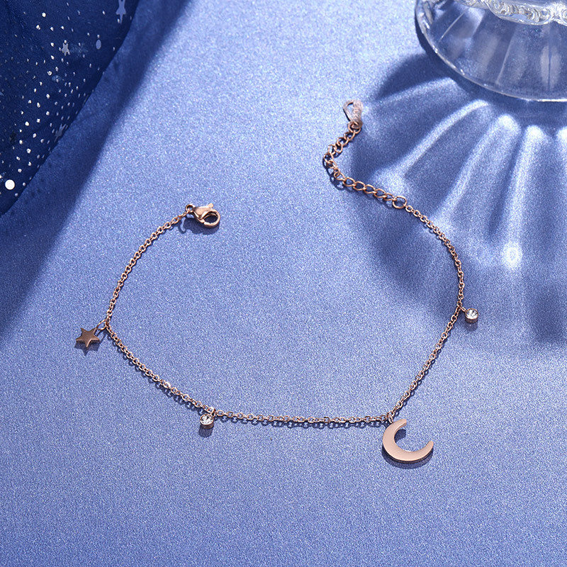New Korean version of Creative Star Moon anklet women's rose gold plated simple crescent foot ring women's jewelry wholesale
