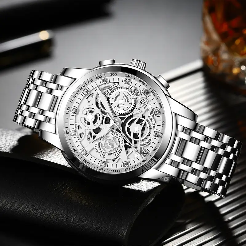 SVJ Trendy Men's Series Hollow Men's Watch Three-Pin Dial Timing Multifunctional Waterproof Luminous Men's Quartz Watch