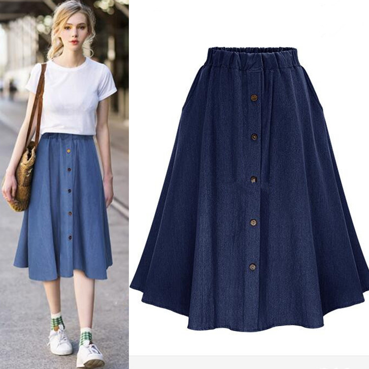 2025 European and American Export Cross-Border Ebay Amazon Women's Denim Loose Skirt Summer A-Line Button Elastic Skirt