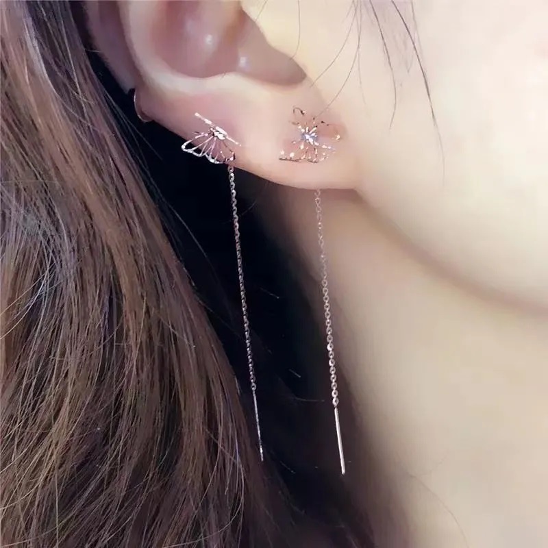 Butterfly earrings long tassel earrings Korean style elegant niche design sense face slimming earrings 2023 New