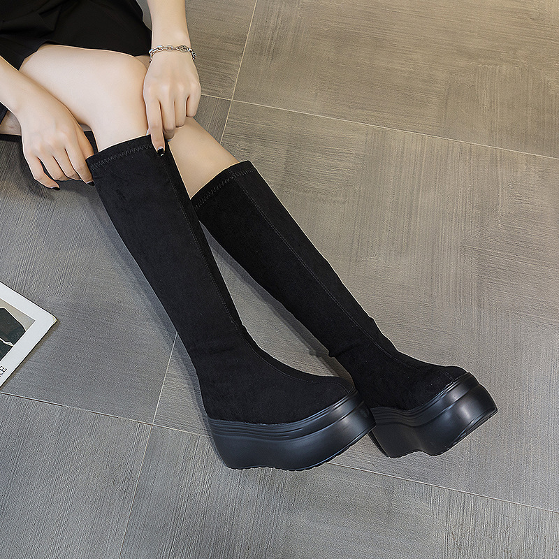 Women's Long Boots 2026 New Style Sheepskin High Boots Matte Retro Thick Sole Height Increasing 8cm Fashion Trend